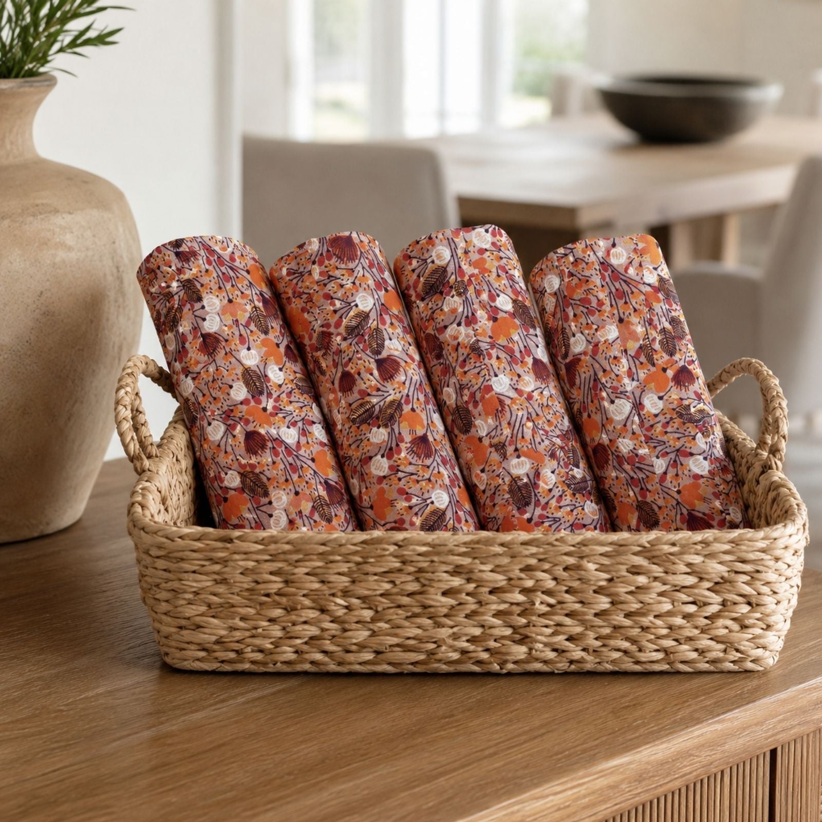 Charlo's Set of 4 Orange 100% Cotton Floral Cerrado Cloth Napkins 15