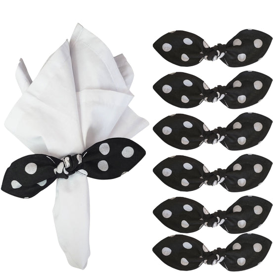 Maison Charlo | Conjunto com 6 Anéis de Guardanapo de Pano Poá Bolinhas Grandes Pretas, Ecológicos, para Natal, Páscoa, Dia dos Namorados, Dia das Mães