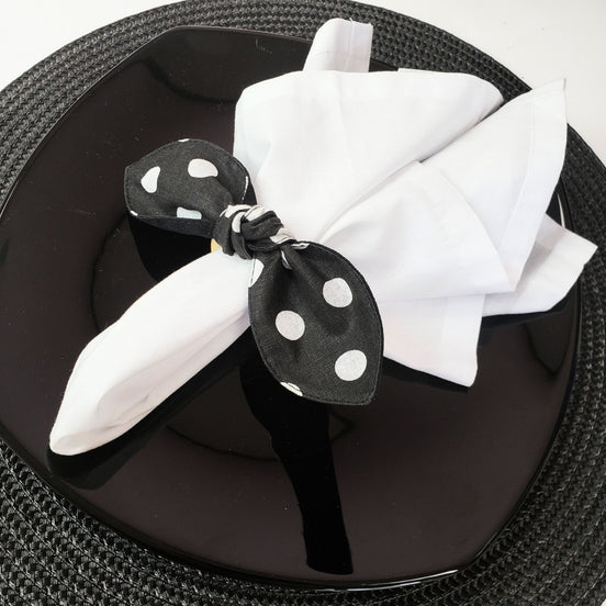 Maison Charlo | Conjunto com 6 Anéis de Guardanapo de Pano Poá Bolinhas Grandes Pretas, Ecológicos, para Natal, Páscoa, Dia dos Namorados, Dia das Mães