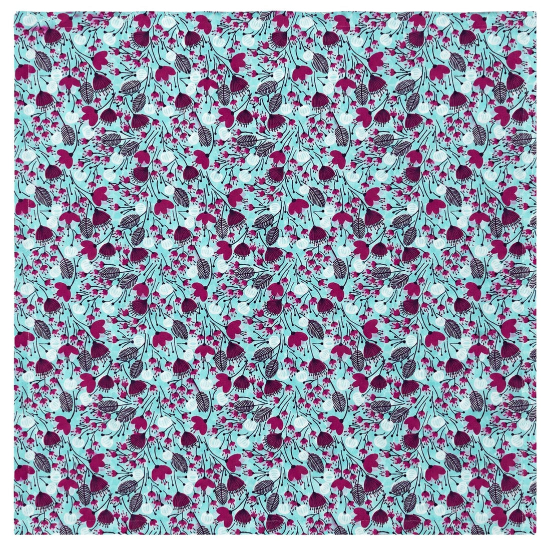 Charlo's Set of 4 Turquoise Blue 100% Cotton Floral Cerrado Cloth Napkins 15" by 15"