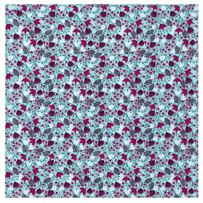 Charlo's Set of 4 Turquoise Blue 100% Cotton Floral Cerrado Cloth Napkins 15" by 15"