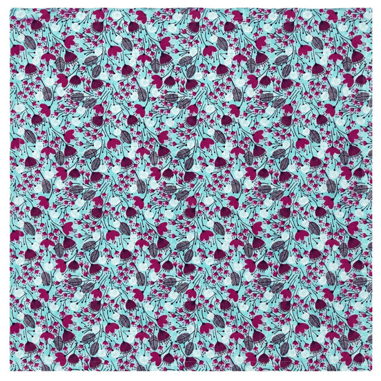 Charlo's Set of 4 Turquoise Blue 100% Cotton Floral Cerrado Cloth Napkins 15" by 15"