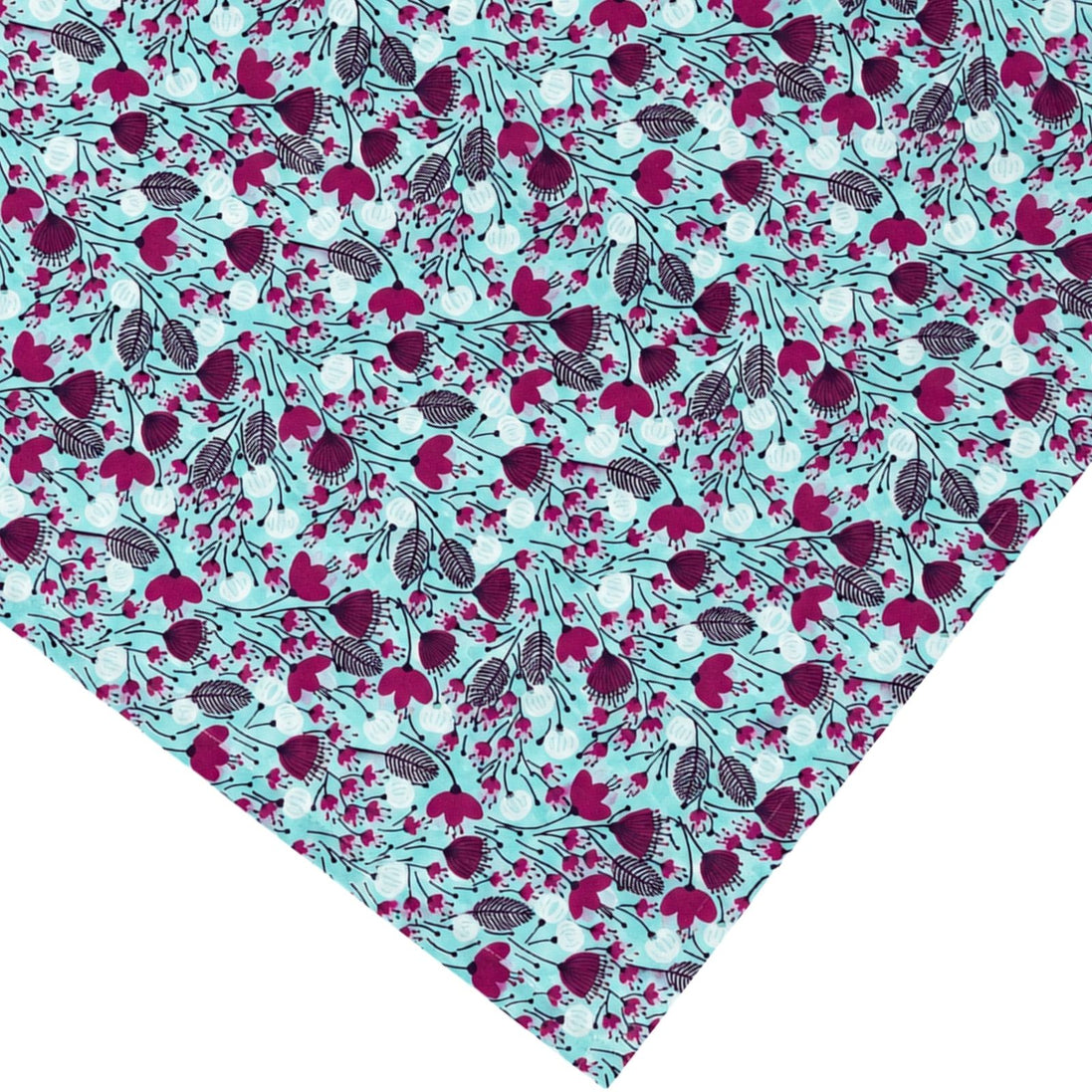 Charlo's Set of 4 Turquoise Blue 100% Cotton Floral Cerrado Cloth Napkins 15" by 15"