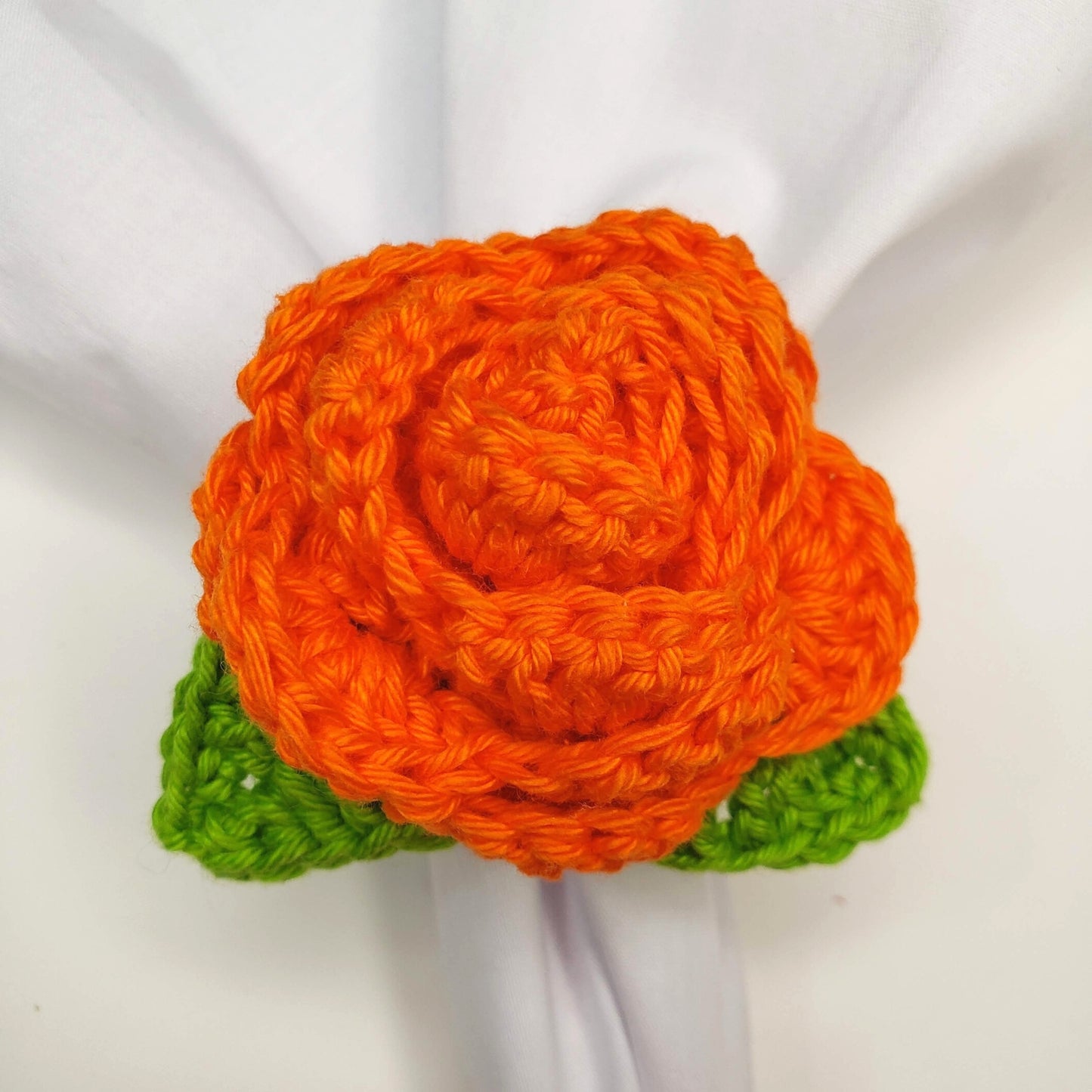 Charlo's Set of 4 Orange Crochet Rosebud Napkin Rings, High Quality Products, handmade, gifts