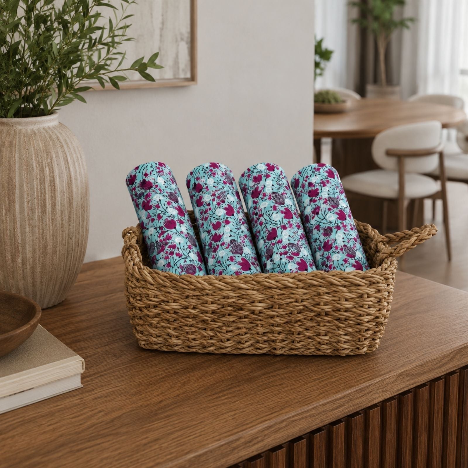 Charlo's Set of 4 Turquoise Blue 100% Cotton Floral Cerrado Cloth Napkins 15