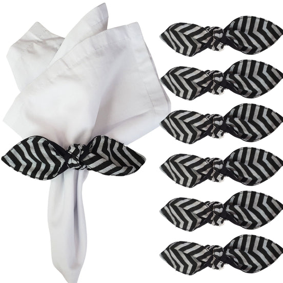 Maison Charlo | Conjunto de 6 Anéis de Guardanapo Chevron Pretos e Cinzentos, Ecológicos, para Natal, Páscoa, Dia dos Namorados, Dia das Mães