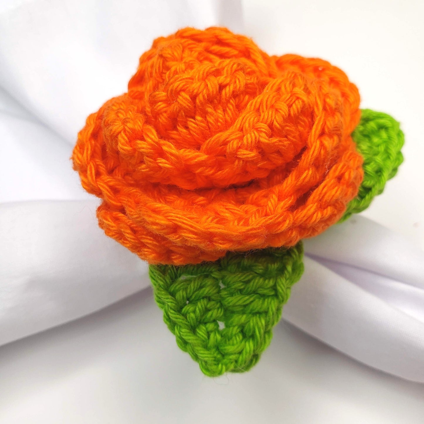 Charlo's Set of 4 Orange Crochet Rosebud Napkin Rings, High Quality Products, handmade, gifts