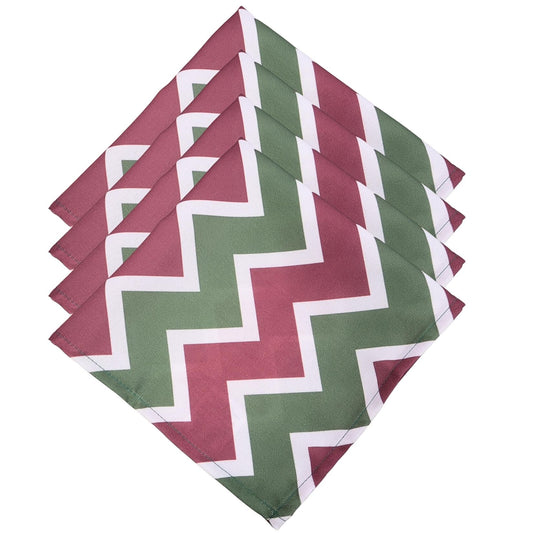 Charlo's Christmas Cloth Napkins Set of 4 Chevron Red Green 16" by 16" - Red