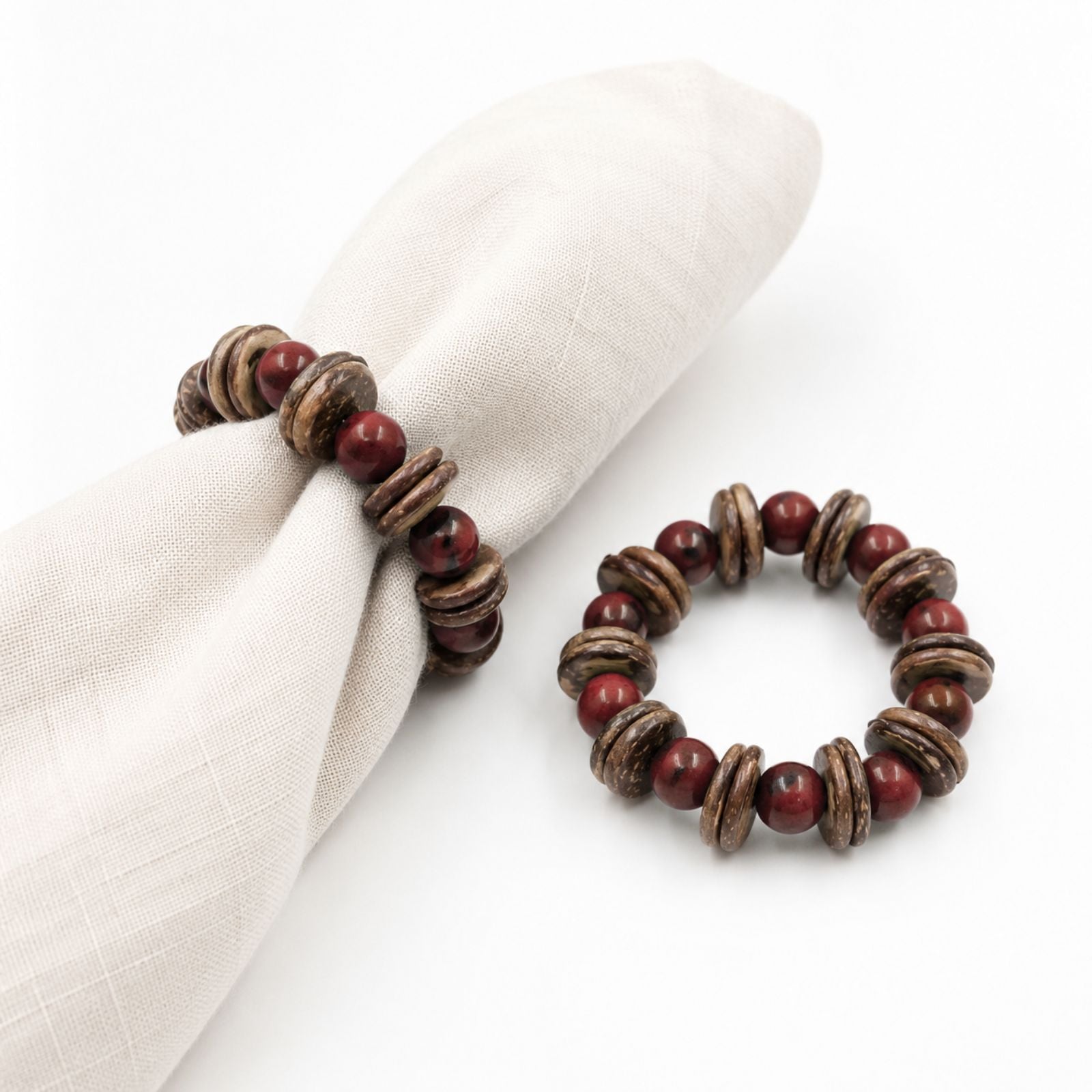 BIOJewelry Set of 2 Red Arguaçu Amazonian Napkin Rings – Babaçu Shells & Açaí Seeds (Copy)