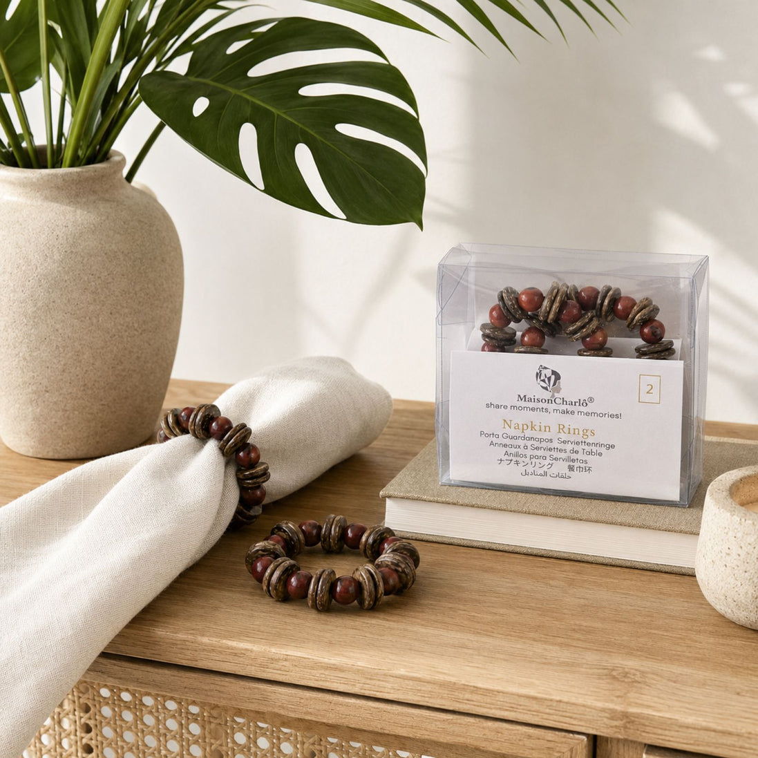 BIOJewelry Set of 2 Red Arguaçu Amazonian Napkin Rings – Babaçu Shells & Açaí Seeds (Copy)