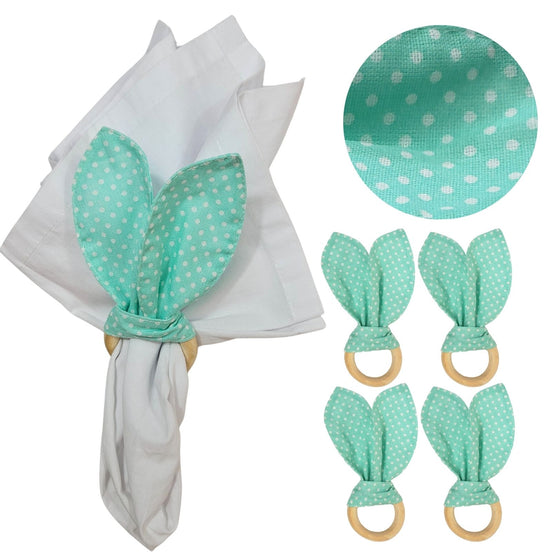 Maison Charlo | Anéis de Guardanapo Orelhas de Coelho Verdes de Bolinhas – Conjunto de 4 unidades | Decoração de Mesa de Jantar