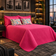 Maison Charlo Soft Florence Reversible Queen Bedspread Set – Pink – 5 Pieces