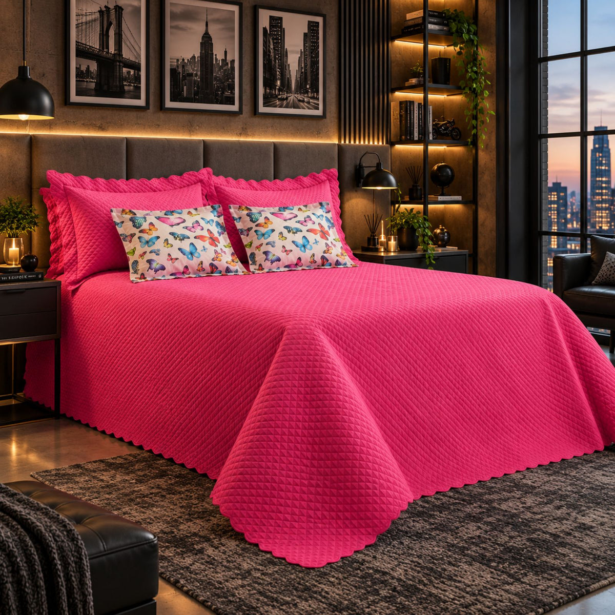Maison Charlo Soft Florence Reversible Queen Bedspread Set – Pink – 5 Pieces