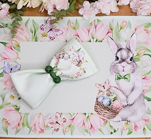 Charlo's Set of 4 Green Polka Dot Waterproof Rectangular Placemats Easter 17