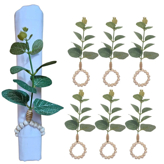 Charlo's Set of 6 Green Leaf Eucalyptus Napkin Rings, Rustic Napkin Ring, Minimalist Tabledecor
