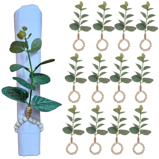 Charlo's Set of 12 Green Leaf Eucalyptus Napkin Rings, Rustic Napkin Ring, Minimalist Tabledecor