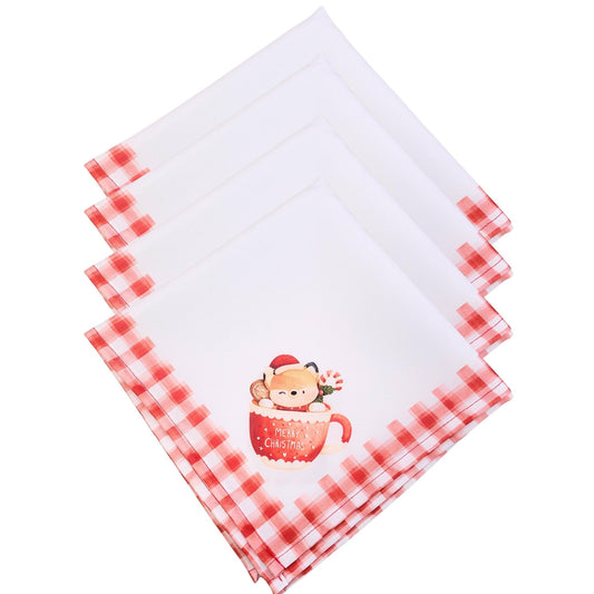 Charlo's Cloth Napkin Set of 4 Christmas Santa Claus Chess 16" by 16" - Red
