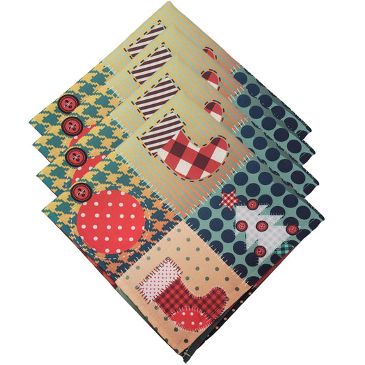 Charlo's Cloth Napkins Set of 4 Plaid Christmas Patchwork 16" by 16"  -Red