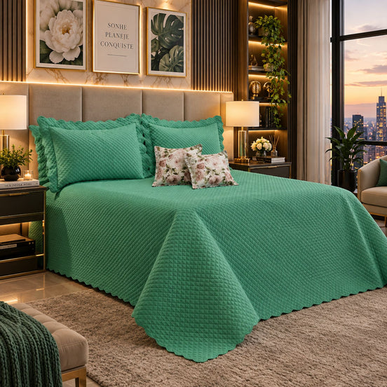 Maison Charlo Soft Florence Reversible Full/Double Bedspread Set – Green – 5 Pieces