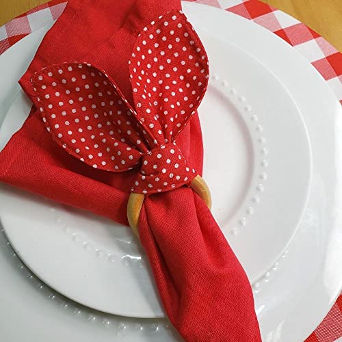 Maison Charlo | Anéis de Guardanapo Orelhas de Coelhinho, Conjunto de 4 | Decoração de Páscoa para Mesa (Poá Vermelho)