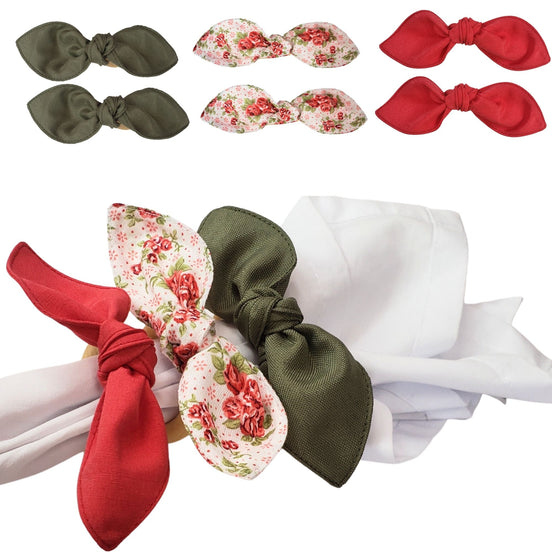 Maison Charlo | Conjunto com 6 Porta-Guardanapos de Laço Floral Verde e Vermelho, Ecológicos, para Natal, Páscoa, Dia dos Namorados, Dia das Mães