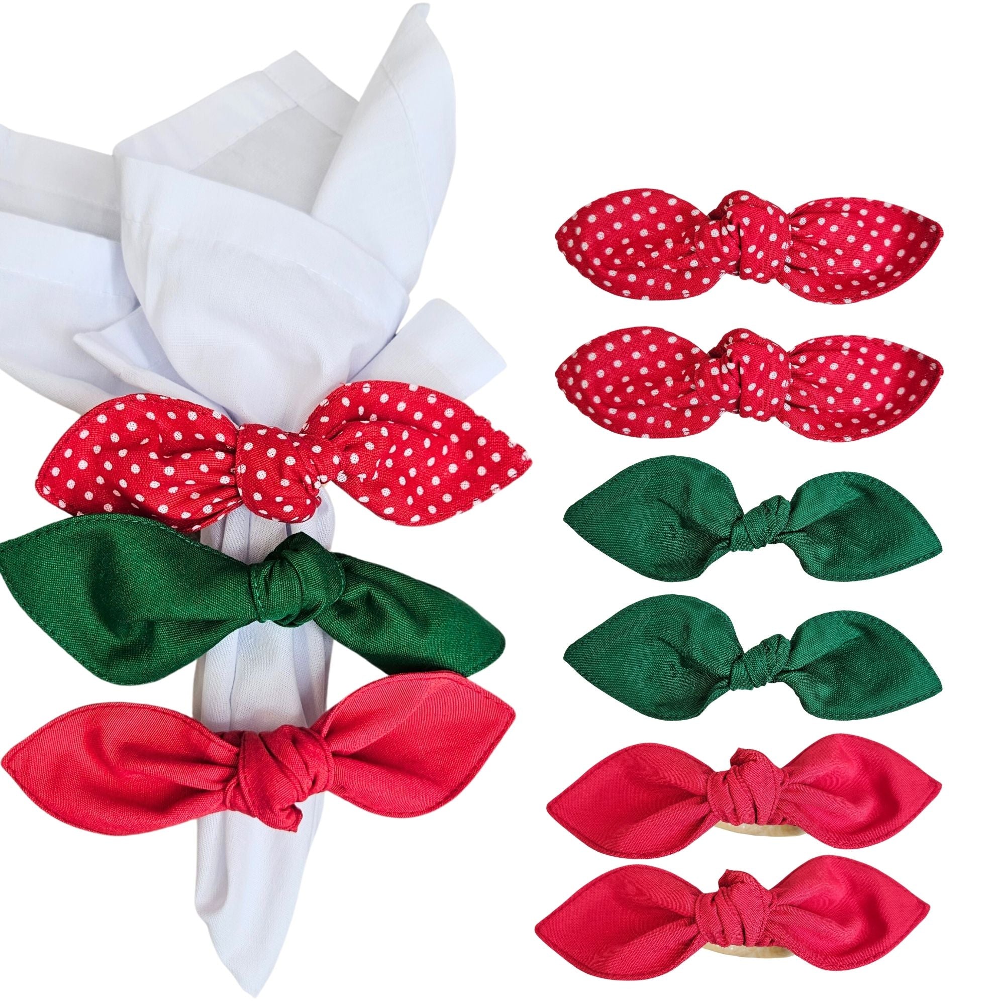 Maison Charlo | Conjunto com 6 Anéis de Guardanapo Poá em Vermelho e Verde, Trio Ecológico, Natal, Páscoa, Dia dos Namorados, Dia das Mães