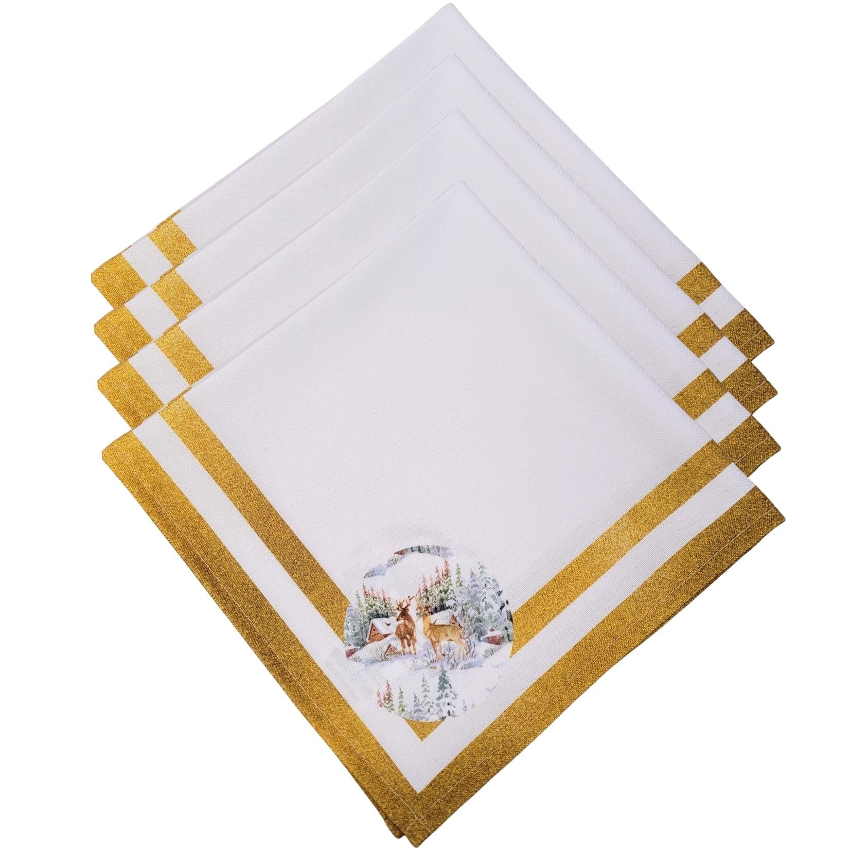 Guardanapos de Pano Charlo Conjunto com 4, Renas de Natal 40x40cm - Dourado