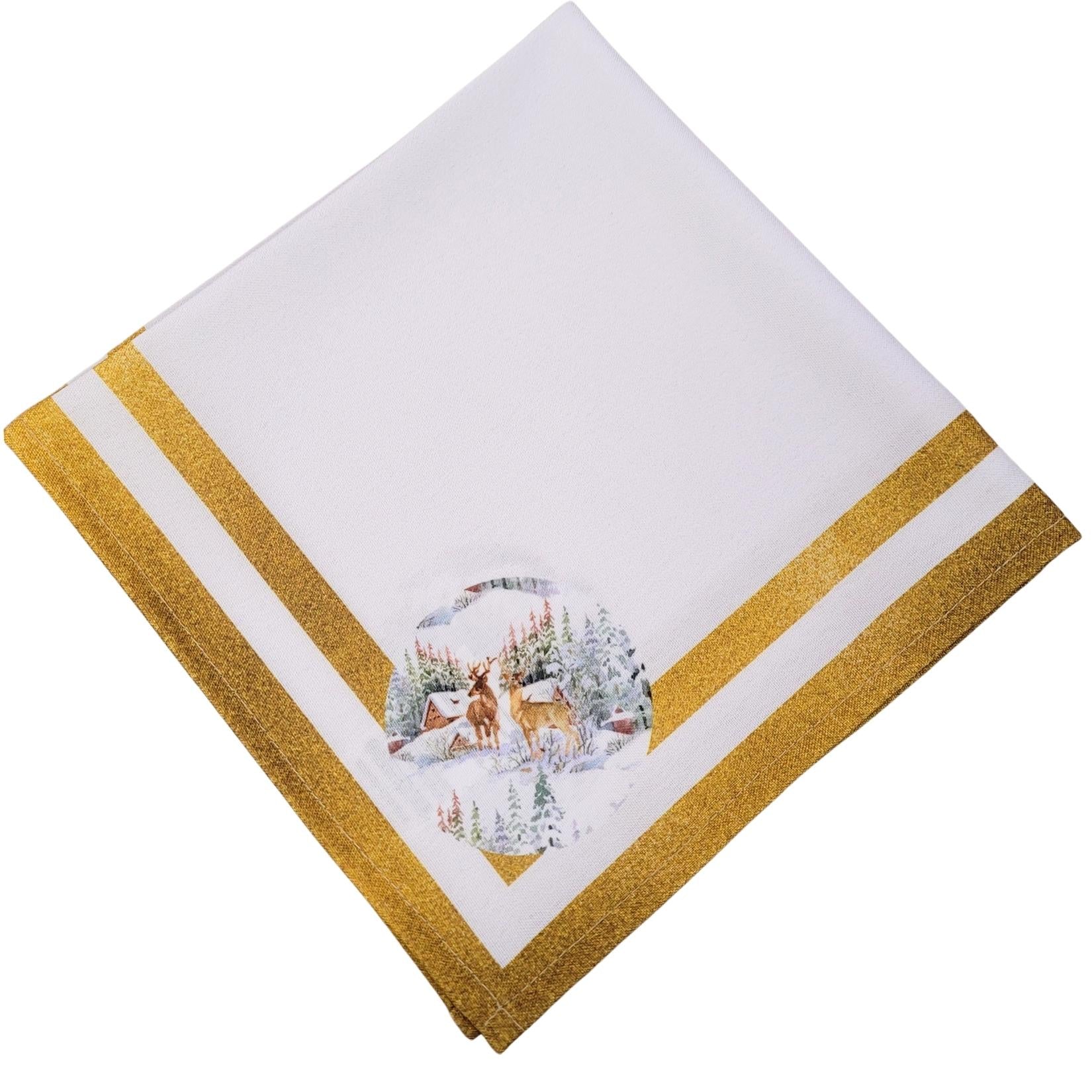 Guardanapos de Pano Charlo Conjunto com 4, Renas de Natal 40x40cm - Dourado