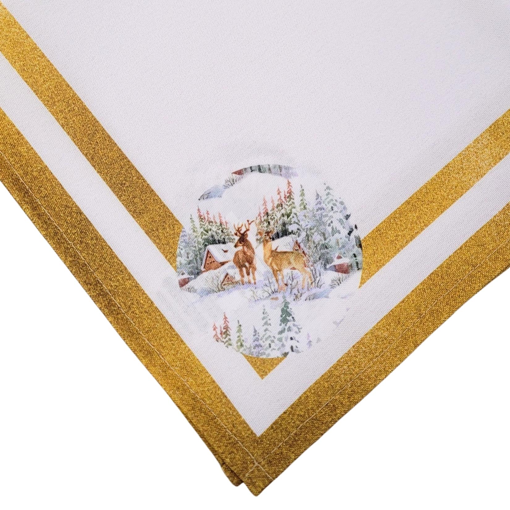 Guardanapos de Pano Charlo Conjunto com 4, Renas de Natal 40x40cm - Dourado