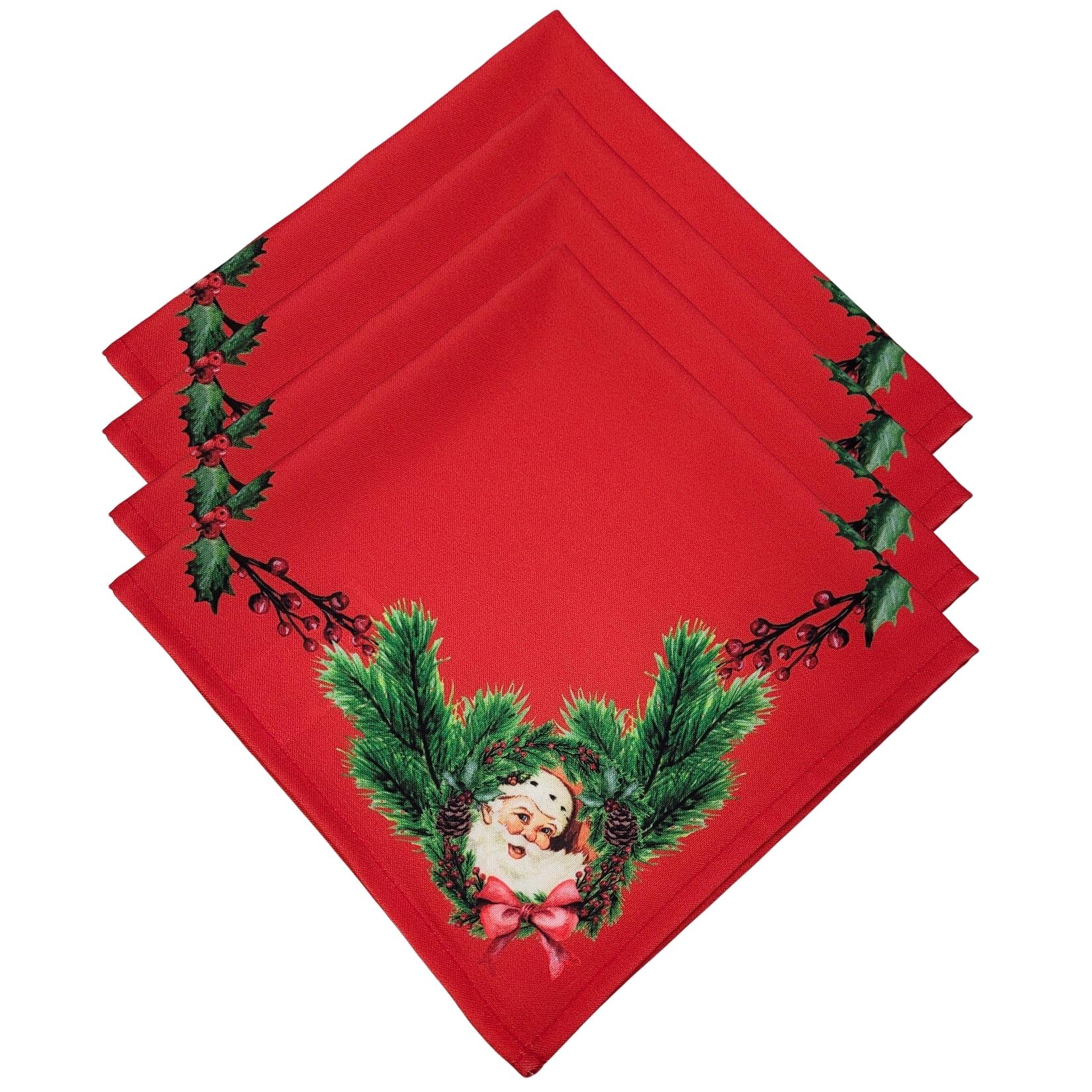 Charlo's Cloth Napkins Set of 4 Christmas Santa Claus 16
