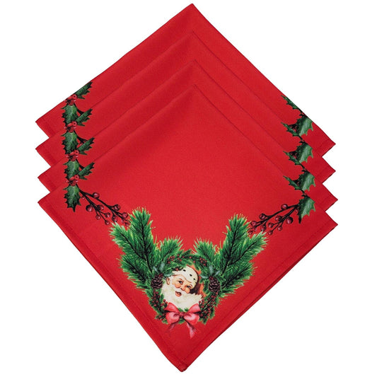 Charlo's Cloth Napkins Set of 4 Christmas Santa Claus 16" by 16" - Red