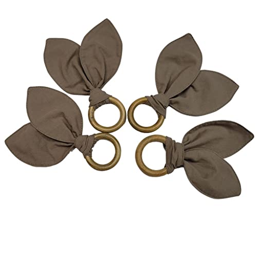 Maison Charlo | Conjunto de 4 Anéis de Guardanapo de Orelhas de Coelhinho Marrons | Decorações de Páscoa para Mesa | Marrom Chocolate