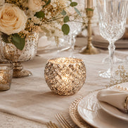 Champagne Silver Glass Candle Holder – Round Decorative Votive 3.15 in dia 2.36
