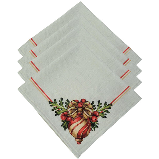 Charlo's Cloth Napkins Set of 4 Christmas Wreath 16" by 16" - Red