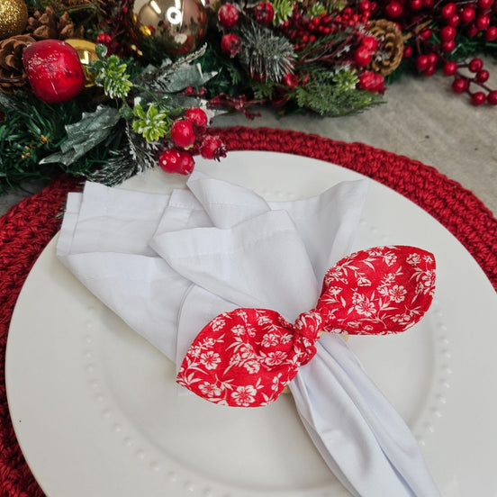 Maison Charlo | Conjunto com 6 Anéis de Guardanapo Florais Verde, Vermelho e Branco Trio Ecológico, Natal, Páscoa, Dia dos Namorados, Dia das Mães