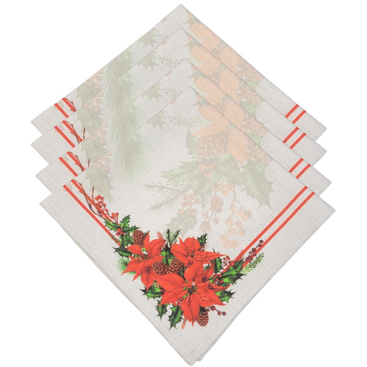 Charlo's Cloth Napkins Set of 4 Christmas Grey Flower 16" by 16"  - Grey