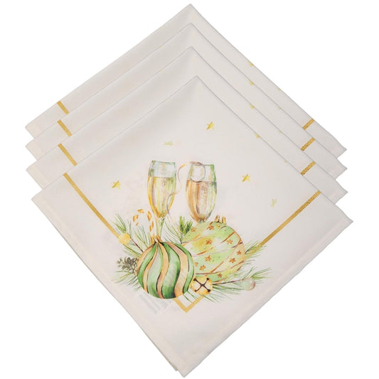 Charlo's Cloth Napkins Set of 4 Christmas Sparkling Wine Toast 16" by 16" - Gold