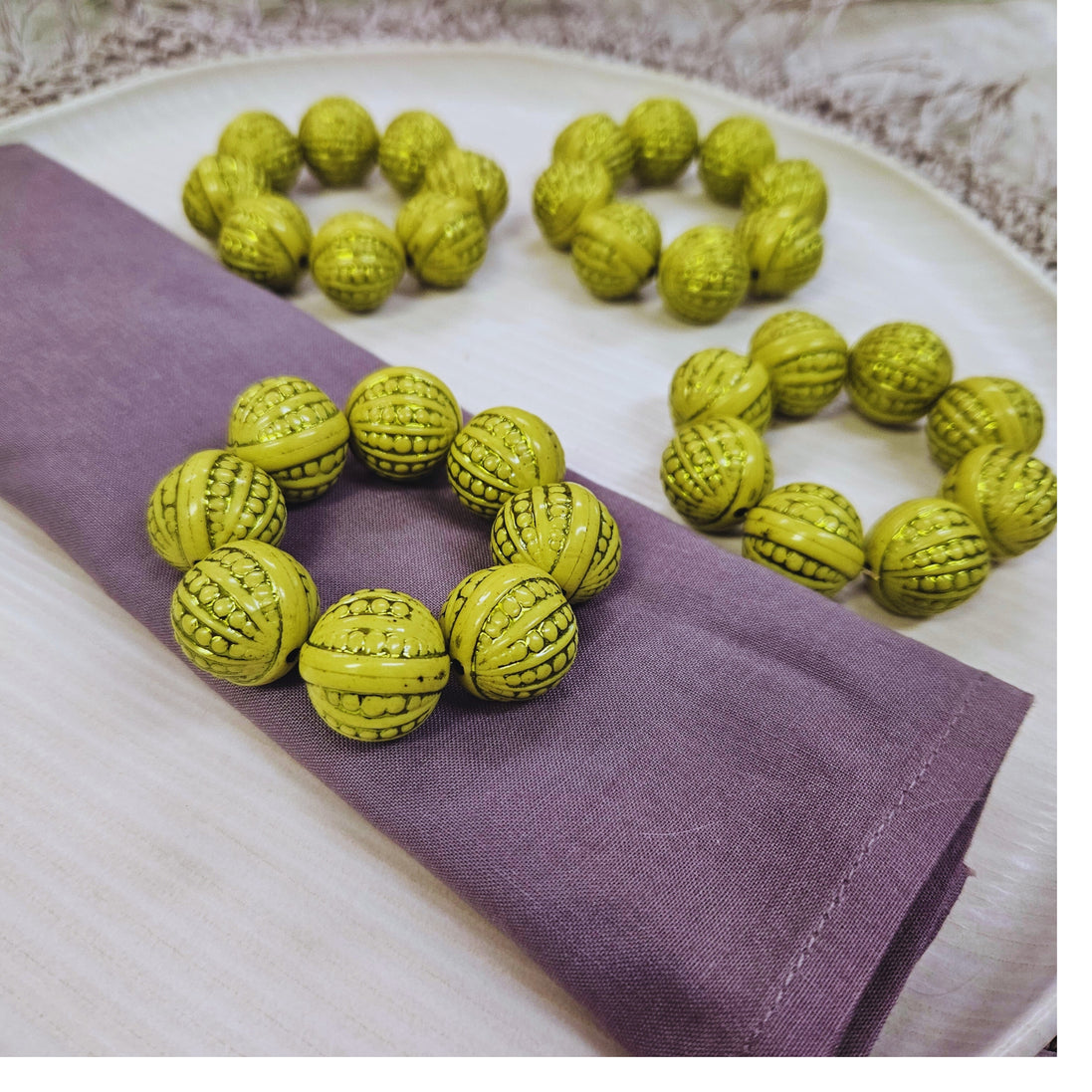 Maison Charlô | Set 4 Lemon Shine Beaded Napkin Rings | Rustic Napkin Ring | Handmade
