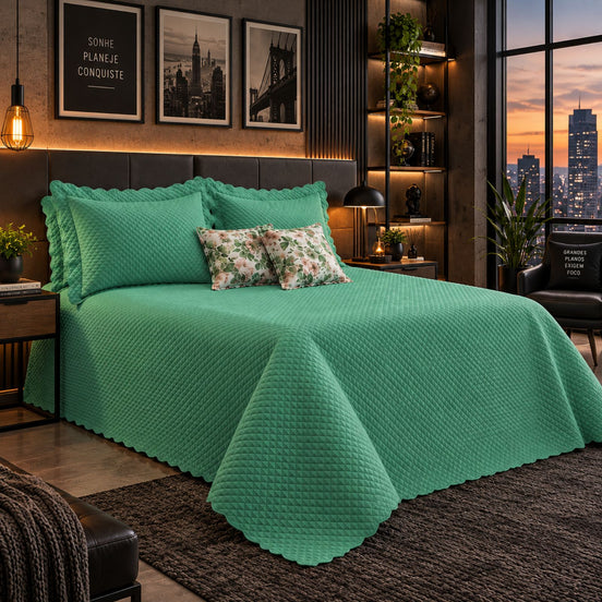 Maison Charlo Soft Florence Reversible Full/Double Bedspread Set – Green – 5 Pieces
