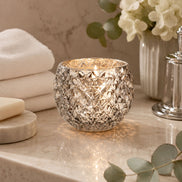 Champagne Silver Glass Candle Holder – Round Decorative Votive 3.15 in dia 2.36