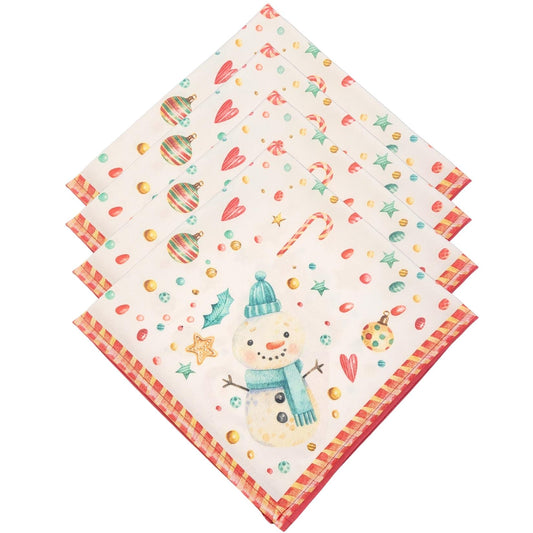 Charlo's Cloth Napkins Set of 4 Christmas Candy 16" by 16" - White