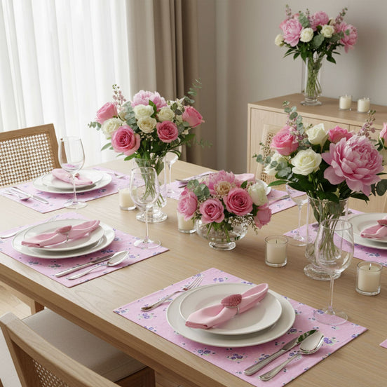 Charlo's Set of 4 Rectangular Placemats Spring Pink 18" x 12"