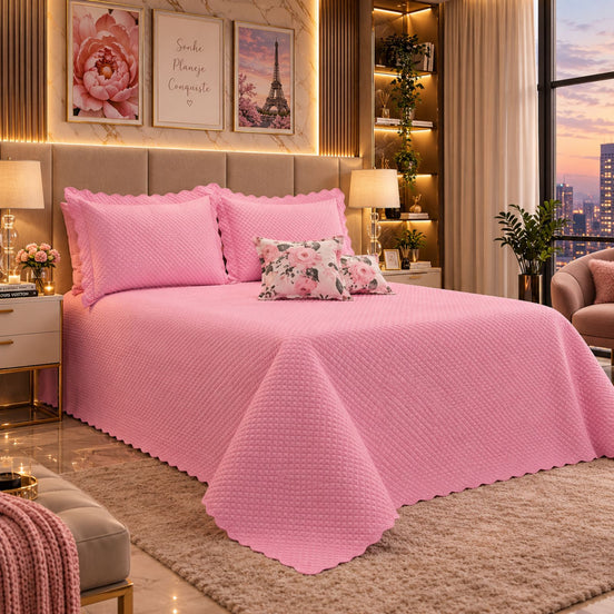 Maison Charlo Soft Florence Reversible Full/Double Bedspread Set – Pink – 5 Pieces