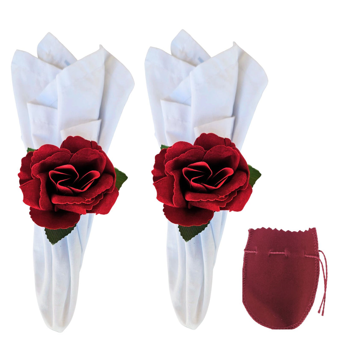Anéis de guardanapo Maison Charlo, conjunto com 6, em formato de botões de rosa vermelha colombiana, para decoração de mesa de jantar