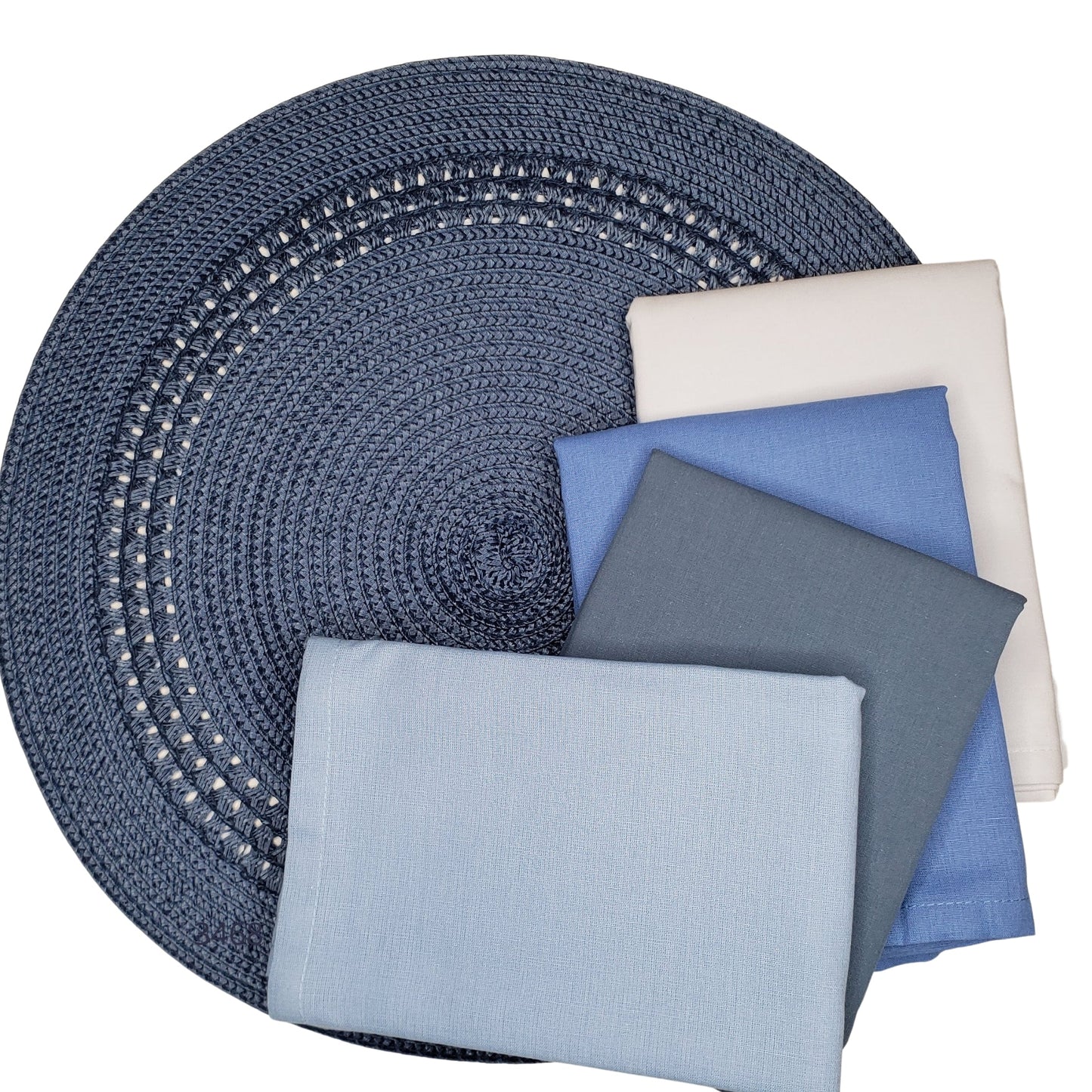 Charlo's Set of 4 Blue 100% Solid Cotton Cloth Napkins 15" by 15"