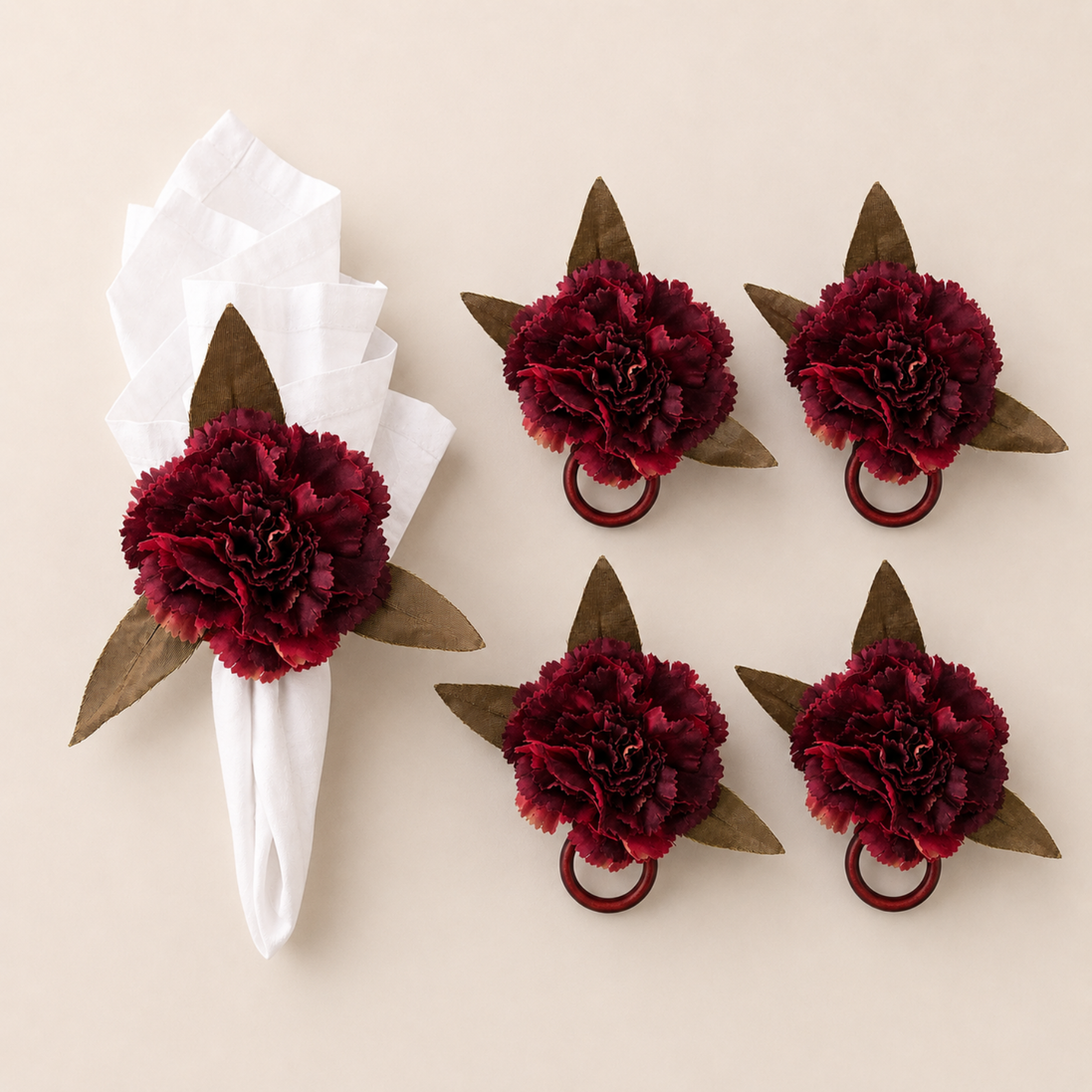 Maison Charlô | Conjunto de 4 Anéis de Guardanapo de Cravo Marsala Vermelho para eventos, casamento, festa, aniversário