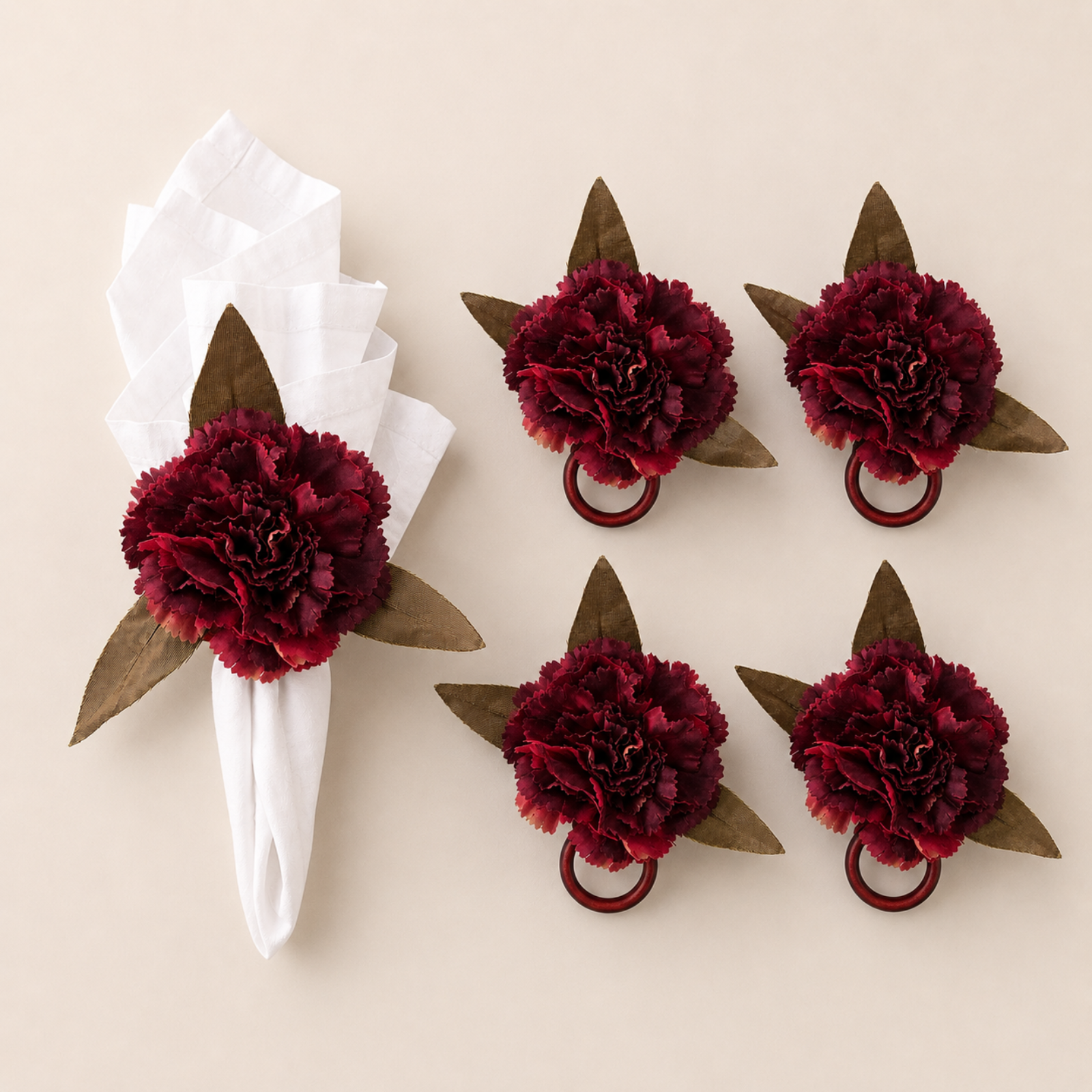 Maison Charlô | Conjunto de 4 Anéis de Guardanapo de Cravo Marsala Vermelho para eventos, casamento, festa, aniversário