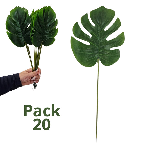Pacote Charlo's 20 OU 40 Plantas Artificiais Monstera Folhas de Palmeira Imitação Tropical para Decoração de Arranjos de Flores para Casa Cozinha Festa