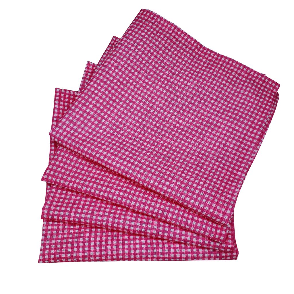 Charlo's Set of 4 Pink 100% Cotton Plaid Cloth Napkins 15" by 15" Washable Reusable