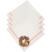 Charlo's Cloth Napkins Set of 4 Christmas Wreath with Squirrel 16